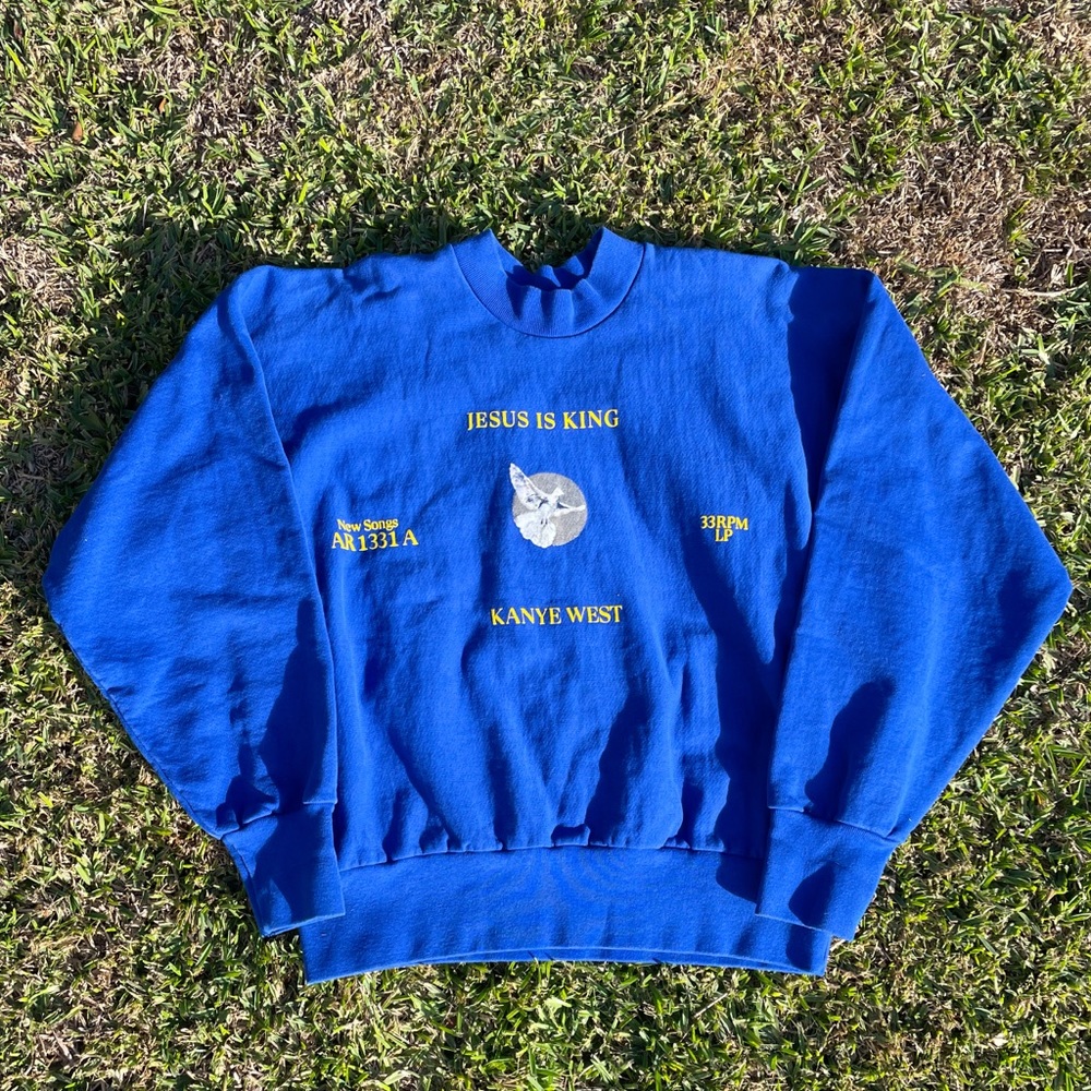 Kanye West Jesus Is King Vinyl Crewneck Blue sweatshirt